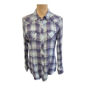 Ariat Purple Blue Plaid Flower Snap Closure Shirt Fitted Pockets Western Size XL